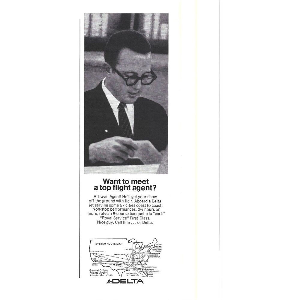 Delta Top Flight Agent  Airlines 1960s Vintage Print Ad 9 inch